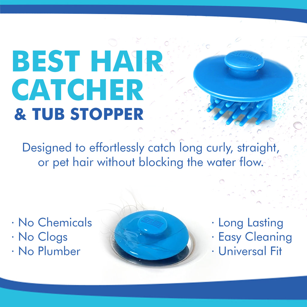 Stauber Best Bathtub Hair Catcher and Tub Stopper- two in one device that  catches clogs before they happen.