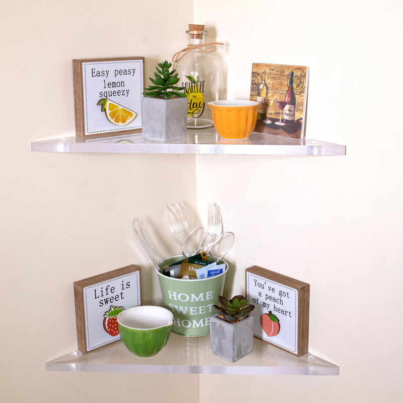 STAUBER BEST- Corner Acrylic Shelf, Set of 2 Acrylic Wall Storage Shelves, Easy Install Organizer for Living Room, Bedroom, Kitchen, Bathroom, Office.