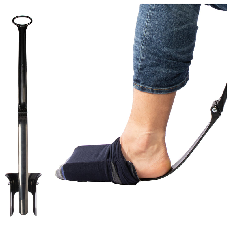 Stauber Best Sock Aid and Shoe Horn - Hinged Sock Aid and New Extra Long Handled Shoe Horn - Design for post surgery.