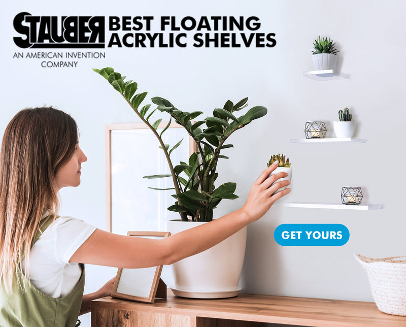 STAUBER BEST- Corner Acrylic Shelf, Set of 2 Acrylic Wall Storage Shelves,  Easy Install Organizer for Living Room, Bedroom, Kitchen, Bathroom, Office.