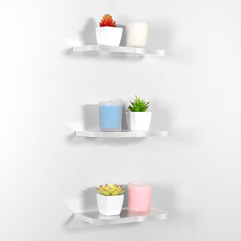 Clear Modern Acrylic Wall Floating 8" Shelves on a white wall
