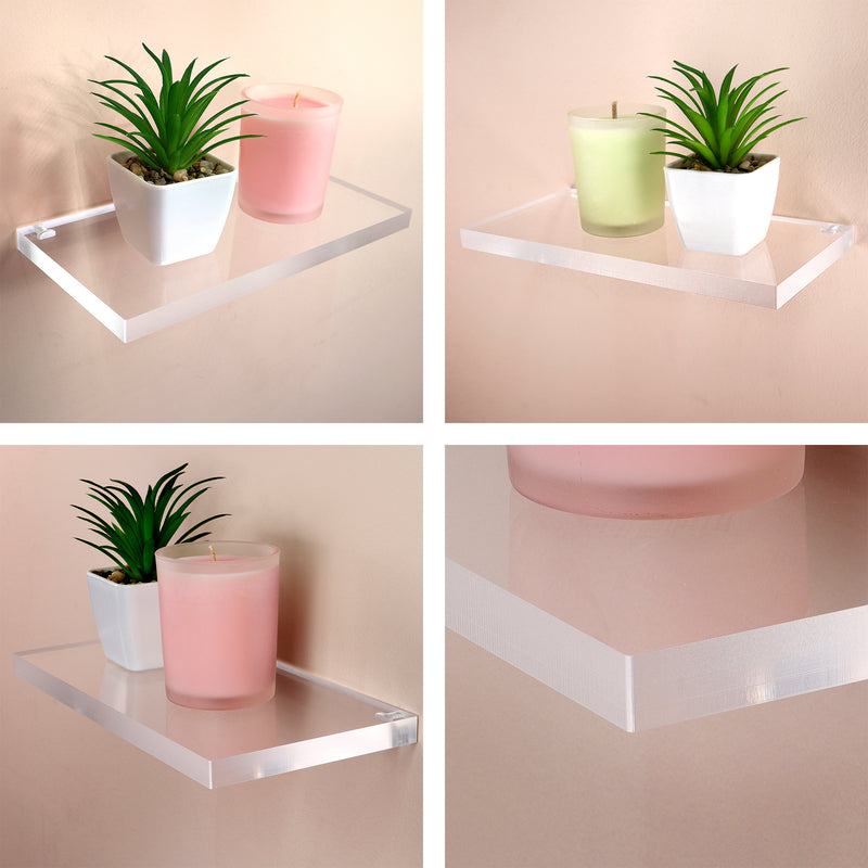 STAUBER Best- Clear Acrylic Wall Floating Shelf -  1/2" Thick - CLASSIC DESIGN - Pack of 3