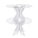 double 16 inch round acrylic raised pastry stand in clear acrylic ina awhite background