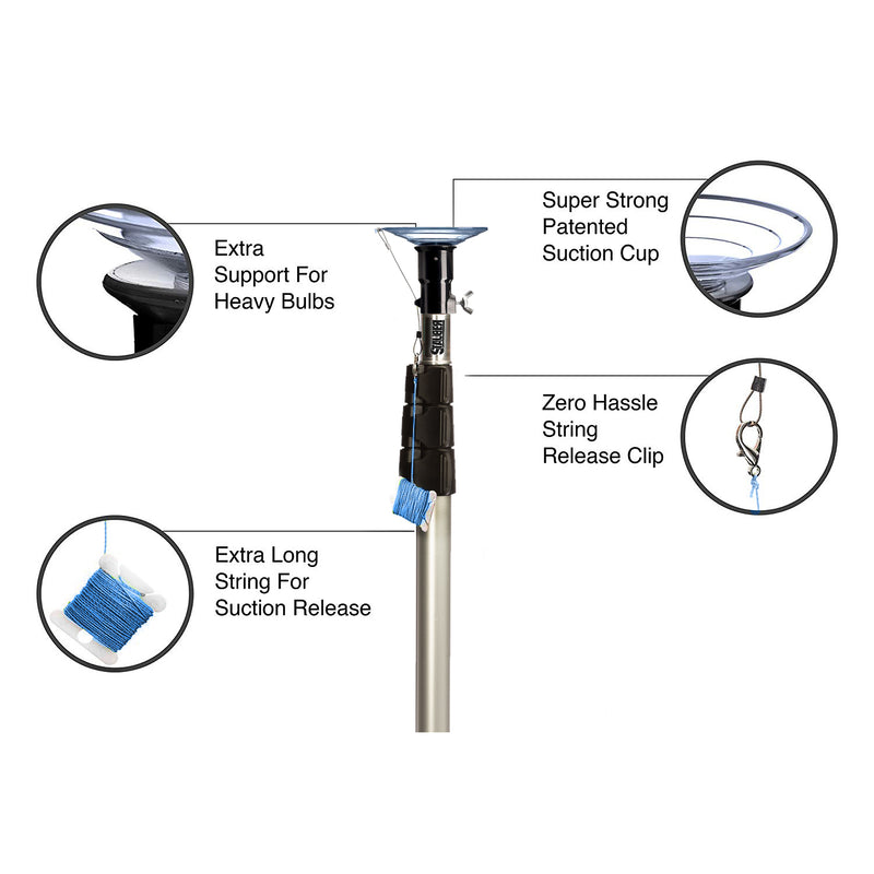 Stauber Best XL Light Bulb Changer with (4ft., 9ft. or 20ft.) Aluminum Extension Pole