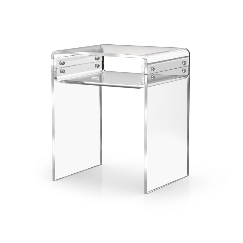 clear acrylic waterfall nightstand in a white background