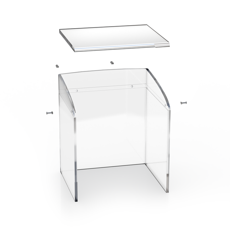 exploded view of clear acrylic vanity chair