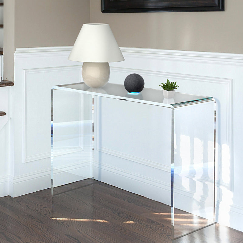 STAUBER BEST EXTRA THICK 3/4" Clear Acrylic - Waterfall Modern Accent Entryway Console Table (16" D  x 38"W x 30"H)