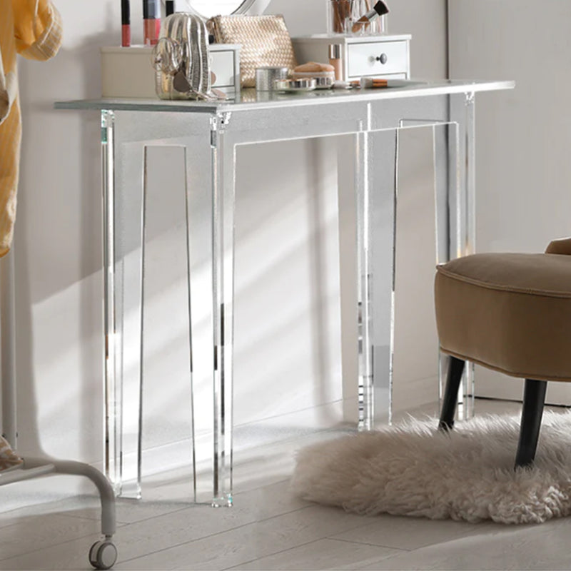 Clear acrylic console in bedroom