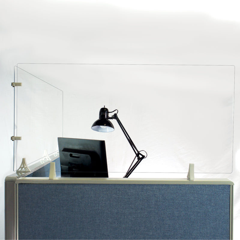 Adhesive Cubicle Sneeze Guard with Removable Tape. Leaves No Residue. (Stands Included)