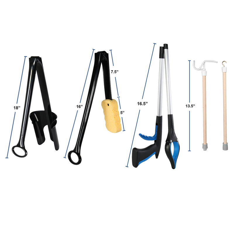 STAUBER Best Hip Kit - Sock Aid and Shoe Horn, Long Handle Bath Sponge, Dressing Stick, Folding Grabber - Mobility aide Tools for Post Surgery