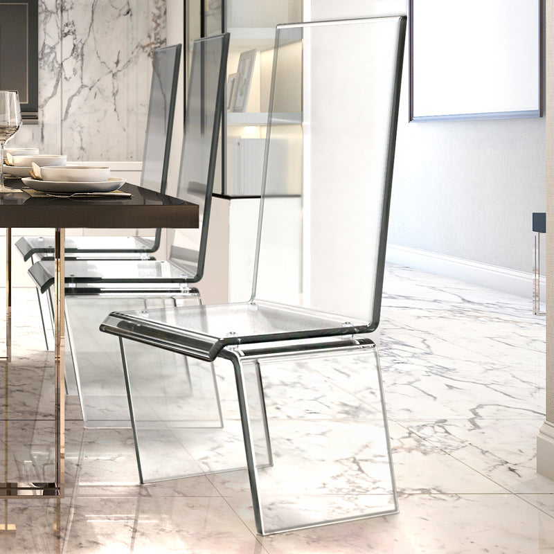 STAUBER BEST- Clear Acrylic Dining Chair - Modern High Back - Waterfall Base (18"W x 20"D x 43"H)