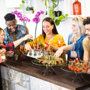 happy people serving themselves from the  clear acrylic serving tray for events
