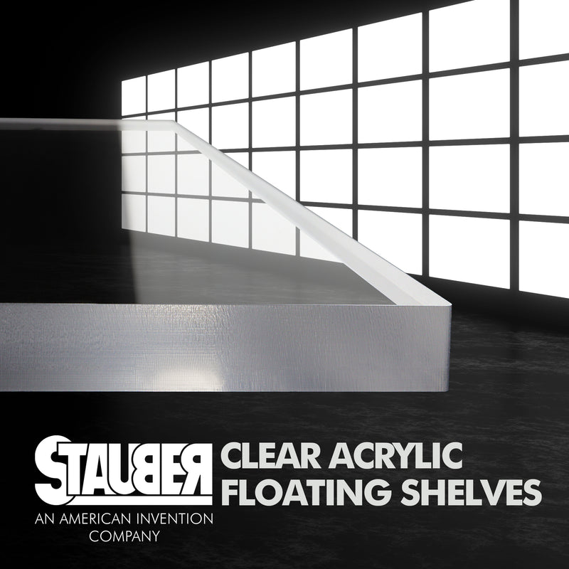 STAUBER Best- Clear Acrylic Wall Floating Shelf -  1/2" Thick - CLASSIC DESIGN - Pack of 3