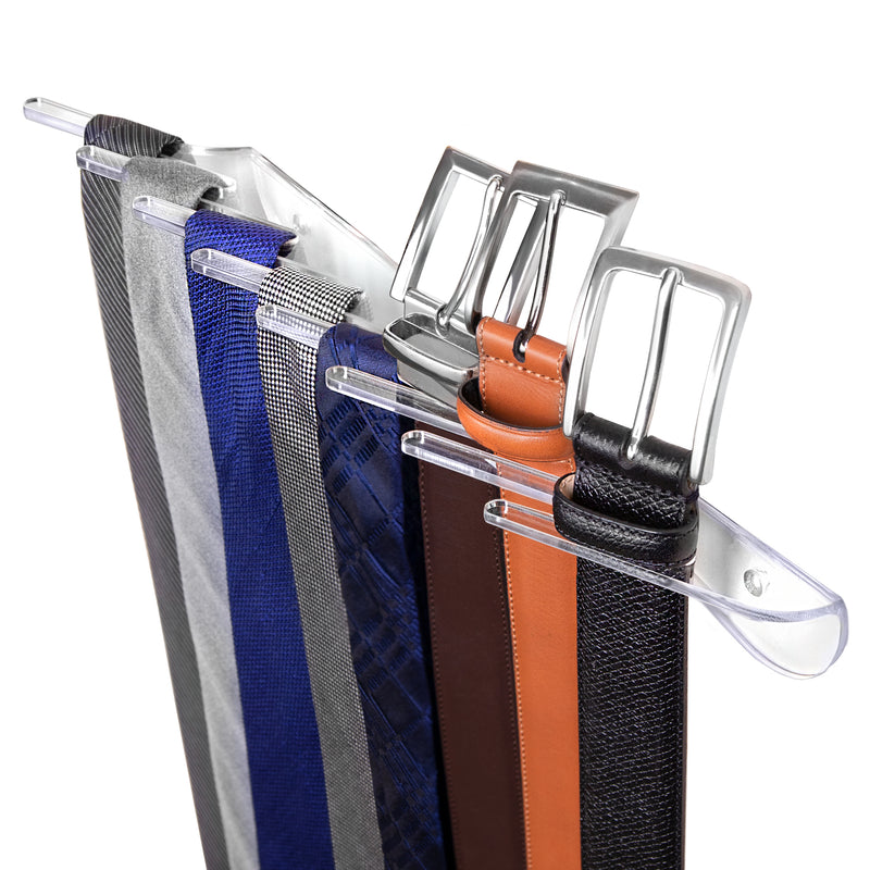 belt and tie organizer in clear acrylic